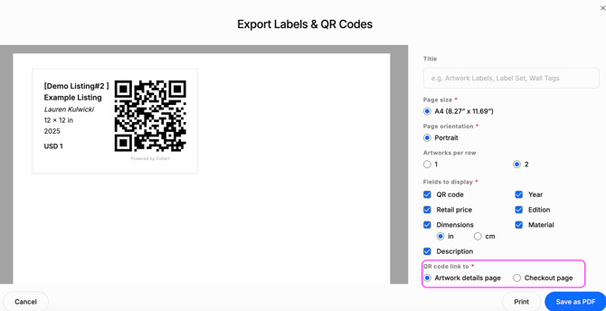 QR - artwork details page